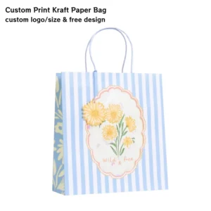 Custom Logo Printing Takeaway Coffee Kraft Paper Bag Bread Cake Baking Packaging Paper Bag with Twisted Handle