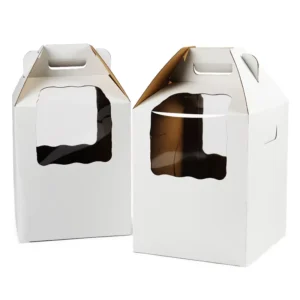 Custom Logo Recyclable Brown Kraft Paper Pineapple Cake Gift Box, Tall Wedding Cake Box with Clear Window and Handle