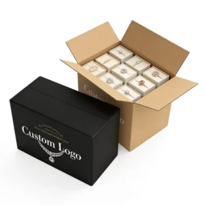 Custom Logo Recyclable Corrugated Cardboard Jewelry Shipping Box, Black