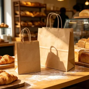 Custom Logo Recyclable Kraft Paper Shopping Bags with Handles for Baking Bread Toast Cake Donut Takeout Food Delivery