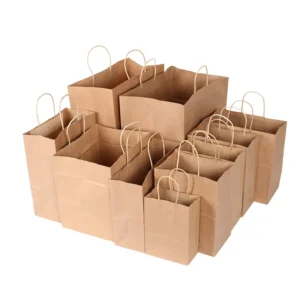Custom Logo Recycled Takeaway Shopping Carrier Kraft Paper Bag with Twisted Handle