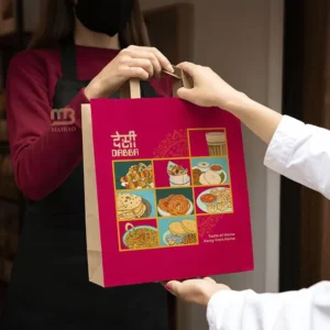 Custom Logo Restaurant Brown Kraft Paper Food Delivery Bags for Coffee and Takeout