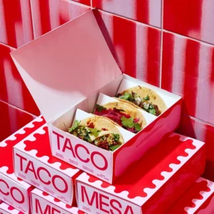 Custom Logo Restaurant Disposable Kraft Paper Boxes for Takeout Food Packaging Container Holder for Taco Takeaway