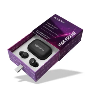 Custom Logo Rigid Paper Matte Laminated Embossed Sliding Drawer Box with Sponge Liner and Ribbon Pull for Earbuds