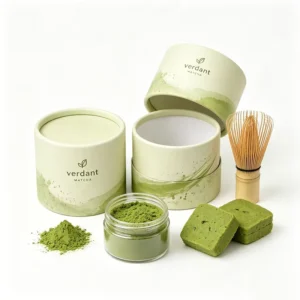 Custom Logo Round Cylinder Canister Matcha Tea Coffee Spices Powder Paper Tube Packaging with Metal Lid