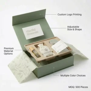 Custom Logo Sage Green Magnetic Closure Rigid Gift Box with Eco-friendly Pulp Insert for Wellness and Skincare