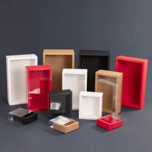 Custom Logo Sliding Drawer Gift Box, Rigid Paper Packaging with Clear PVC Sleeve Window for Jewelry and Cosmetics