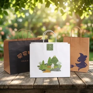 Custom Logo Takeaway Food Kraft Packing Paper Shopping Bag With Handles