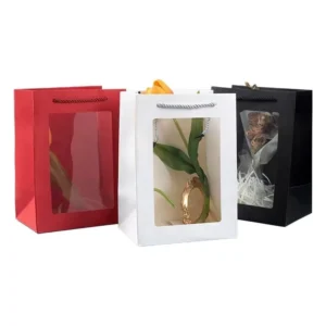 Custom Logo Transparent Window Paper Bag with Handle for Valentine’s Day, Wedding, Party