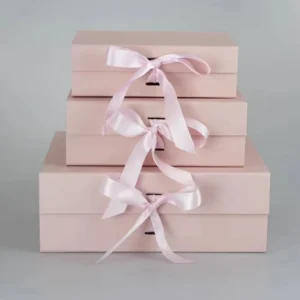 Custom Logo UV-Coated Large Rigid Paper Wedding Magnetic Flip-Top Folding Pink Cosmetics Gift Box