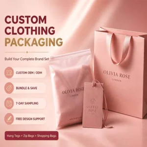 Custom Logo Women’s Clothing Tags, Hang Tags, Zip-Lock Bags, and Shopping Paper Bags for Garment Packaging