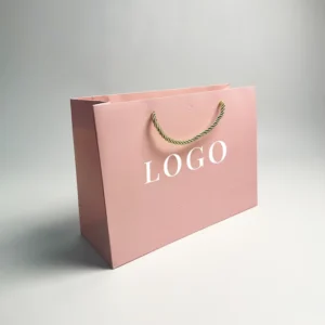 Custom Luxury Boutique Offset Printing Shopping Bag Stock White Paperboard Gold Foil Ribbon Handle Supermarket