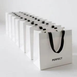 Custom Luxury Gold Foil Matte Embossed Laminated Paper Bag Logo Large Medium White Gift Sturdy Paper Clothing Store Shopping Bag
