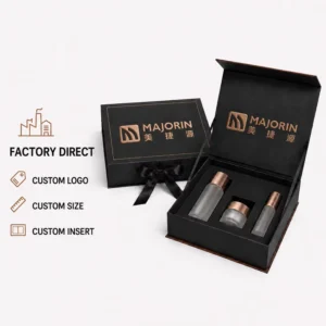 Custom Luxury Magnetic Rigid Paperboard Cosmetic Gift Box With Foam Insert Hot Foil Logo Ribbon Eco Friendly Skincare Packaging