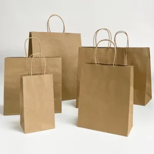 Custom Made Recyclable Kraft Paper Bags Handle Disposable Take Away Packaging for Food Exhibition Supermarket