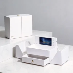 Custom Magnetic Double-Door Rigid Paper Gift Box with Rising Screen Display for Cosmetics and Jewelry
