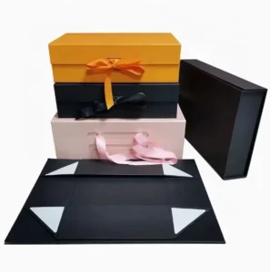 Custom Magnetic Folding Flip-Top Rigid Cardboard Gift Box with Bowknot Ribbon Handle
