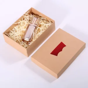 Custom Magnetic Gift Box Packaging Brown Kraft Paper Board Rigid Lid and Base with Red Foil Logo