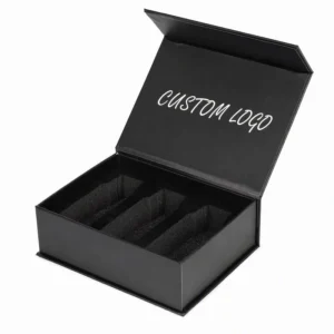 Custom Magnetic Rigid Gift Box, Black Cardboard Packaging with Magnetic Closure and Sponge Lining