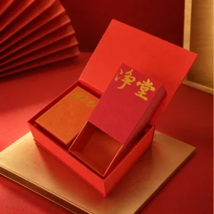 Aangepaste Magnetische Stevige Cadeau Doos met Rood-Gouden Ontwerp voor Thee Wellness Producten en Luxe Merkverpakking