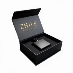Custom Magnetic Rigid Perfume Box Handmade Luxury Sponge Lined Portable Simple Empty Bottle Box With Gold Foil Logo