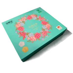 Custom Matte Floral Print Rigid Eco Paper Gift Box with Gold Foil Embossing and UV Coating for Flower Tea