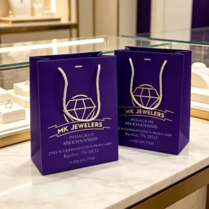 Custom Matte Paper Shopping Bags with Hot Stamping Logo for Jewelry Gift Packaging