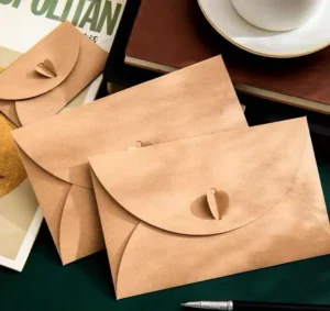 Custom Mini Cardboard Heart-Lock Greeting Card Envelopes, Kraft and Coated Art Paper, Offset Printing, Embossed Finish