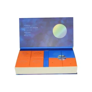 Custom Modern Luxury Magnetic Mooncake Gift Box Set with Embossing Book-Shaped Rigid Cardboard Matte Lamination