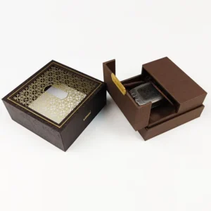 Custom Modern Storage Gift Box with Gold Foil Embossing, Printed Grey Board, Art Paper, and Sponge Lining