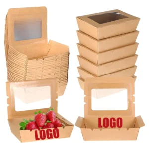 Custom Natural Fast Food Packaging Disposable Containers Window Takeaway Kraft Paper Box for Food