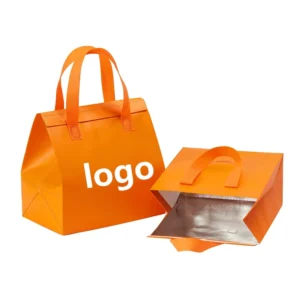 Custom Non-Woven Disposable Self-Adhesive Orange Takeaway Cooler Bag for Food and Coffee Delivery