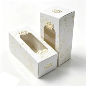 Custom OEM White Rigid Paper Box with Gold Foil Crown Cutout Window