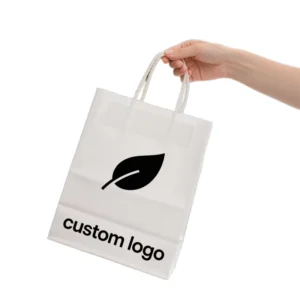 Custom Offset Printed Food Grade Kraft Paper Recyclable Classic Takeaway Bags Twisted Handles for Baby Food Coffee Champagne