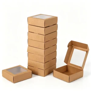 Custom Packaging Paper Box Square Clear Window Kraft White Black Gift Box for Cookie Pastry Jewelry Packaging