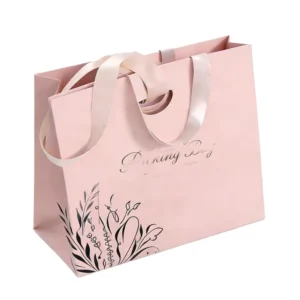 Custom Paper Bag Pink Flowers Reusable Durable Recyclable Craft Paper Bag Spaper Bag with logo