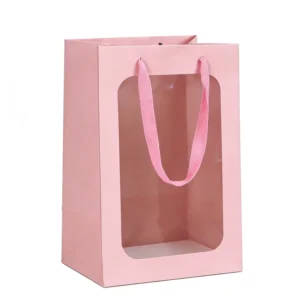 Custom Paper Bags with Handles and Transparent Windows for Dried Flowers and Floral Gifts