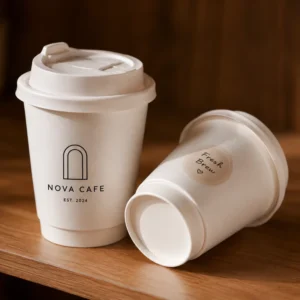 Custom Paper Coffee Cups Double Wall With Lids And Sleeve White Green Pink For Cafe Hot Drink Takeaway
