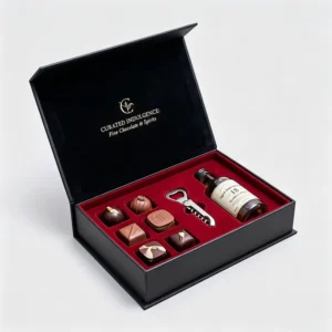 Custom Paper Flip Top Rigid Gift Box With Gold Foil Logo Printing, Black Exterior, Wine Gift Packaging
