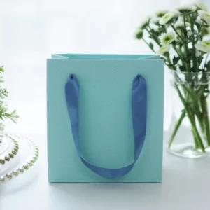 Custom Paper Gift Bag with Matching Ribbon and Gift Box, Textured Cardboard Packaging for Jewelry, Candles, and Wedding Favors