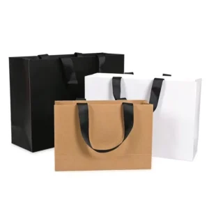 Custom Paper Gift Bags With Handles White Paperboard Embossing Foil Stamping Paper Bag Packaging Recyclable Paper Bags