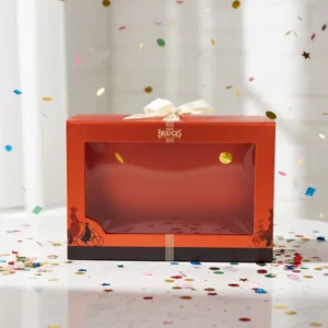 Custom Paper Packaging Box with Art Paper, Matte Finish, Window, Ribbon, Sponge Lining, UV Gold Foil and Magnetic Closure