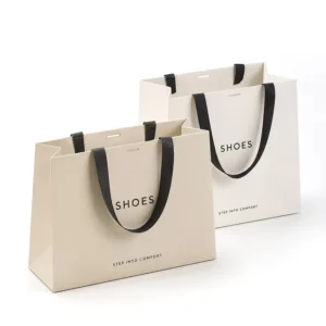Custom Paper Shopping Bag With Ribbon Handle Shoe Packaging Luxury Manufacturer Custom Paper Shopping Bag