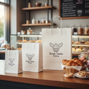 Custom Paper Shopping Bags with Handles, Kraft Brown or White, Eco-Friendly, Factory Direct