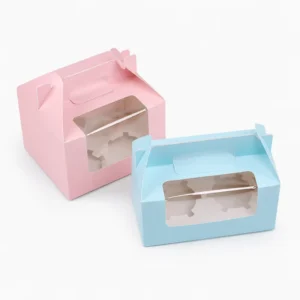 Custom Pastel Cake Box with Clear Window and Handle, Food-Grade Paper Packaging for Bakery, Cupcakes, and Desserts