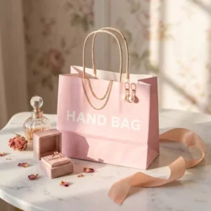 Custom Pastel Pink Kraft Paper Gift Bags with Twisted Handles for Jewelry, Party Favors, and Boutique Shopping