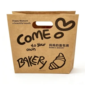 Custom Pattern Biodegradable Kraft Paper Takeaway Bags for Bread with Handles