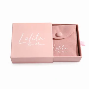 Custom Pink Drawer-Style Jewelry Packaging Box with Microfiber Pouch and Button