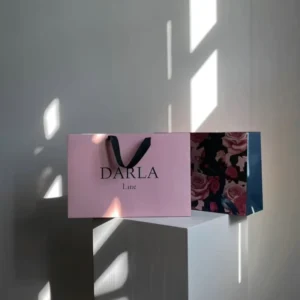 Custom Pink Luxury Paper Shopping Bag Printed Logo Black Ribbon Handle Inner Floral Print Gift Bags for Fashion Store