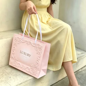 Custom Pink Paper Gift Shopping Bag with Handles for Clothing